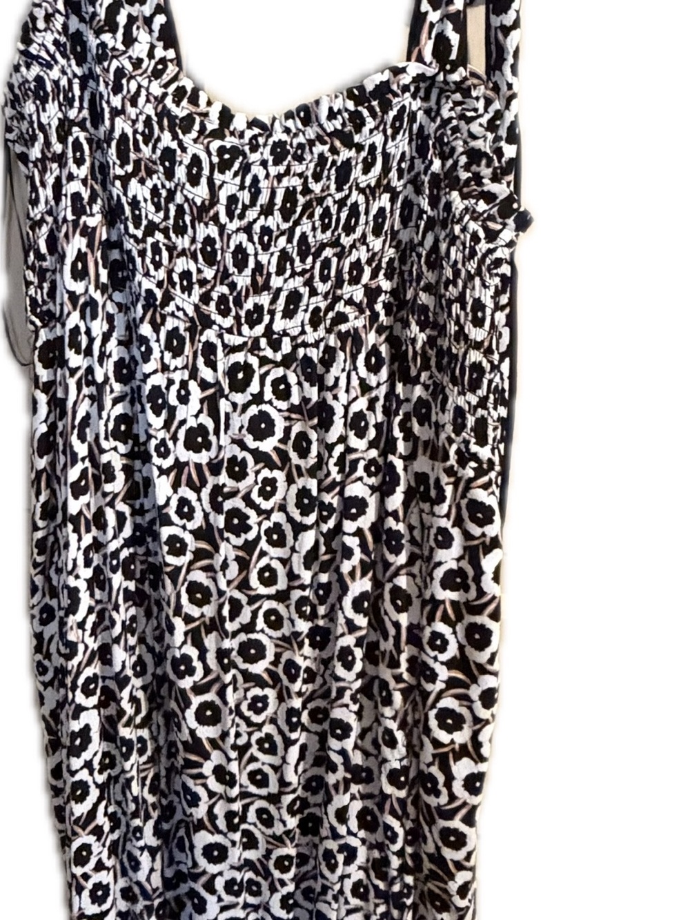 Black and White Floral Maxi Dress with Smocked Bodice